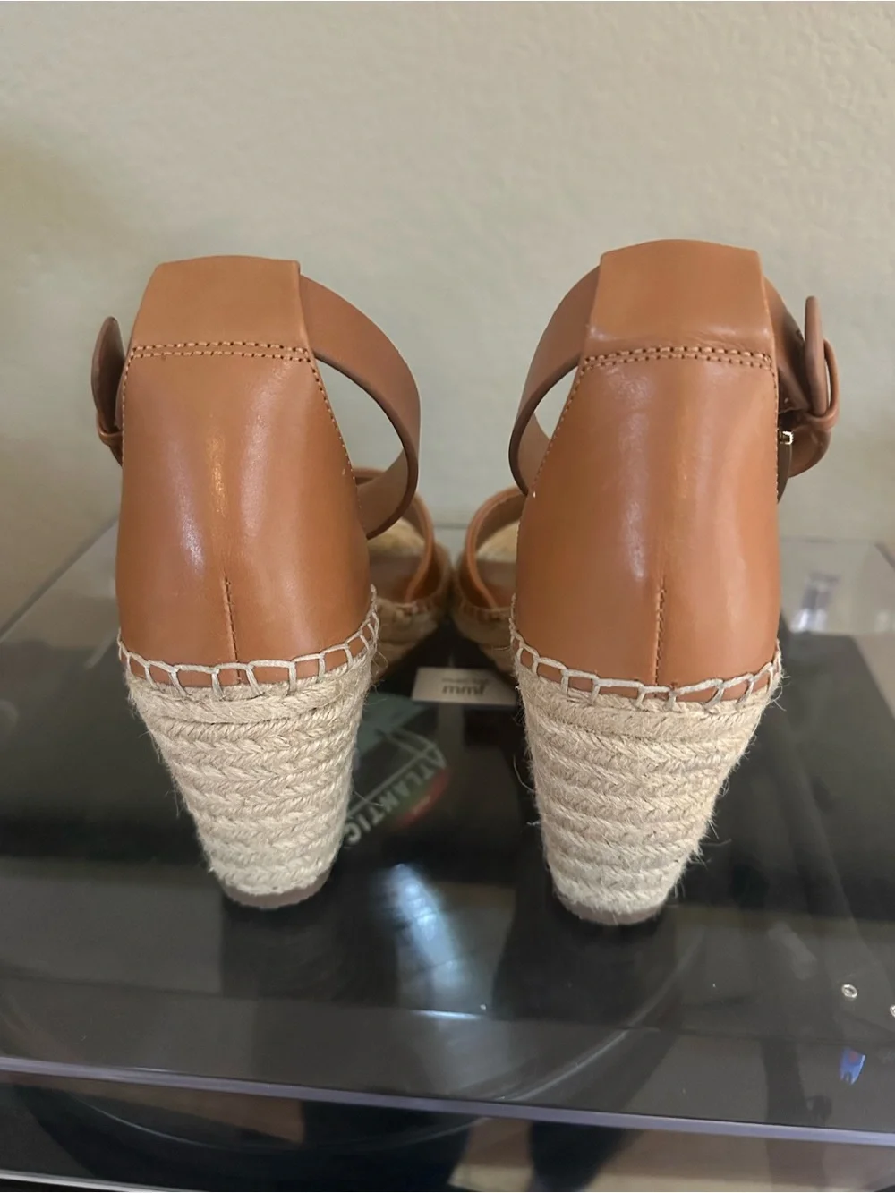 Vince Camuto Cognac Leather Espadrille Wedge Sandals